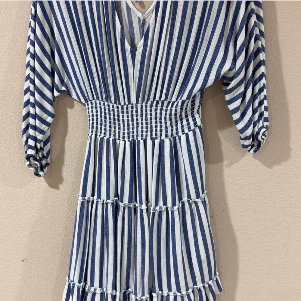 Mahina blue and White Striped Sleeve Dress